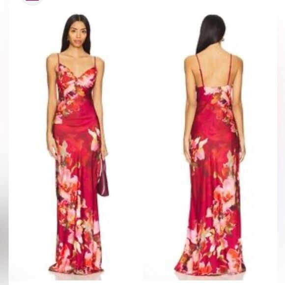 HEMANT & NANDITA Tuhi maxi dress Vibrant Red Pink floral slip NWT Revolve L - Picture 5 of 12
